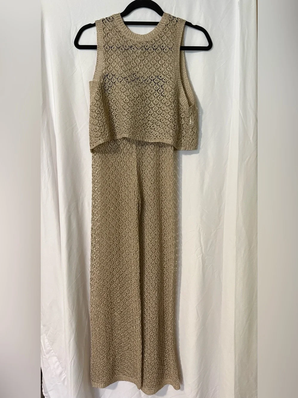 Sleeveless Crochet Swim Coverup in Taupe Knit